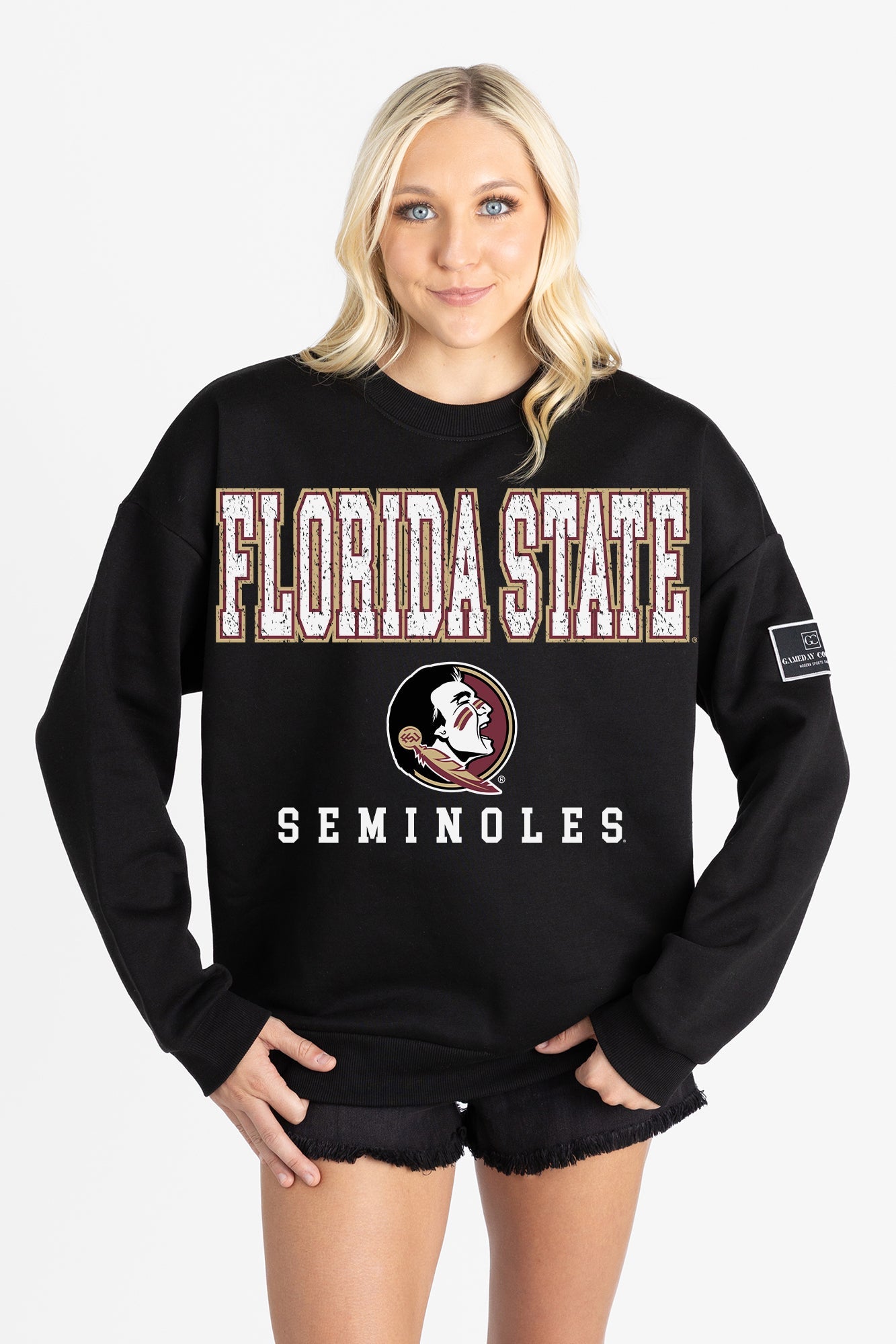 FLORIDA STATE SEMINOLES LEVEL UP BLACK LABEL PREMIUM FLEECE CREW SWEATSHIRT
