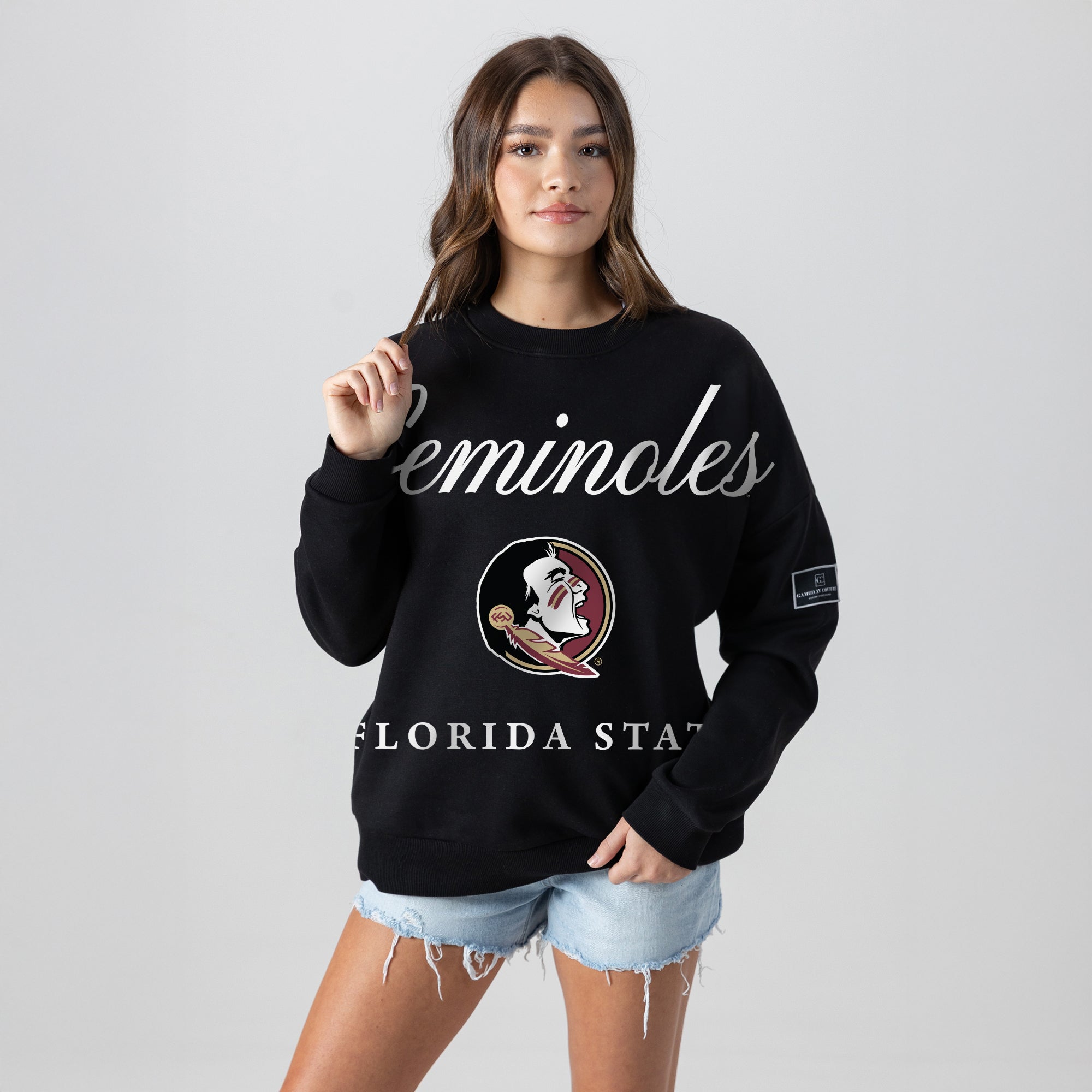 FLORIDA STATE SEMINOLES LEGACY CLUB BLACK LABEL PREMIUM FLEECE DROP SHOULDER CREWNECK