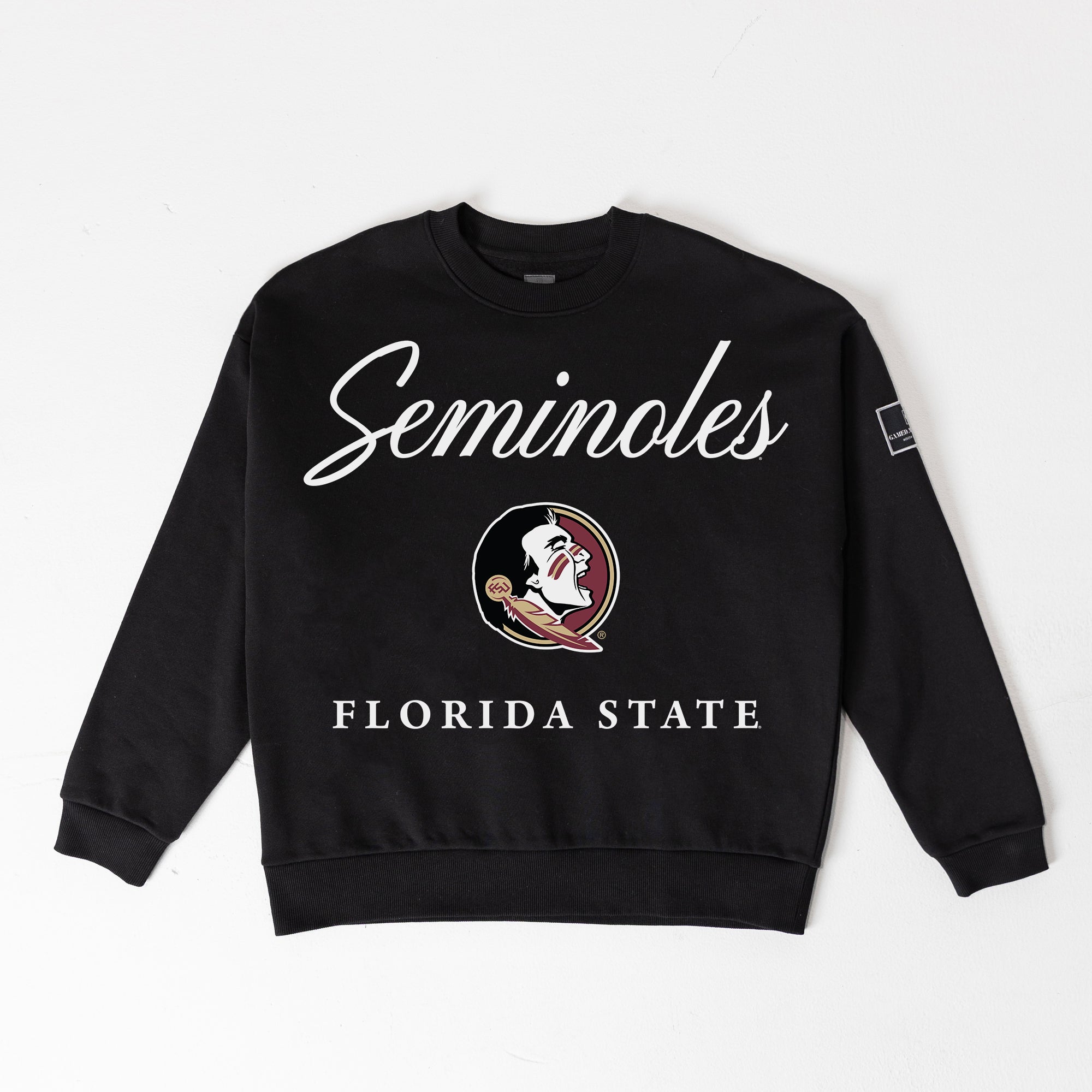 FLORIDA STATE SEMINOLES LEGACY CLUB BLACK LABEL PREMIUM FLEECE DROP SHOULDER CREWNECK