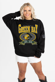 GREEN BAY PACKERS BOLD CHEERS BLACK LABEL PREMIUM FLEECE CREW SWEATSHIRT