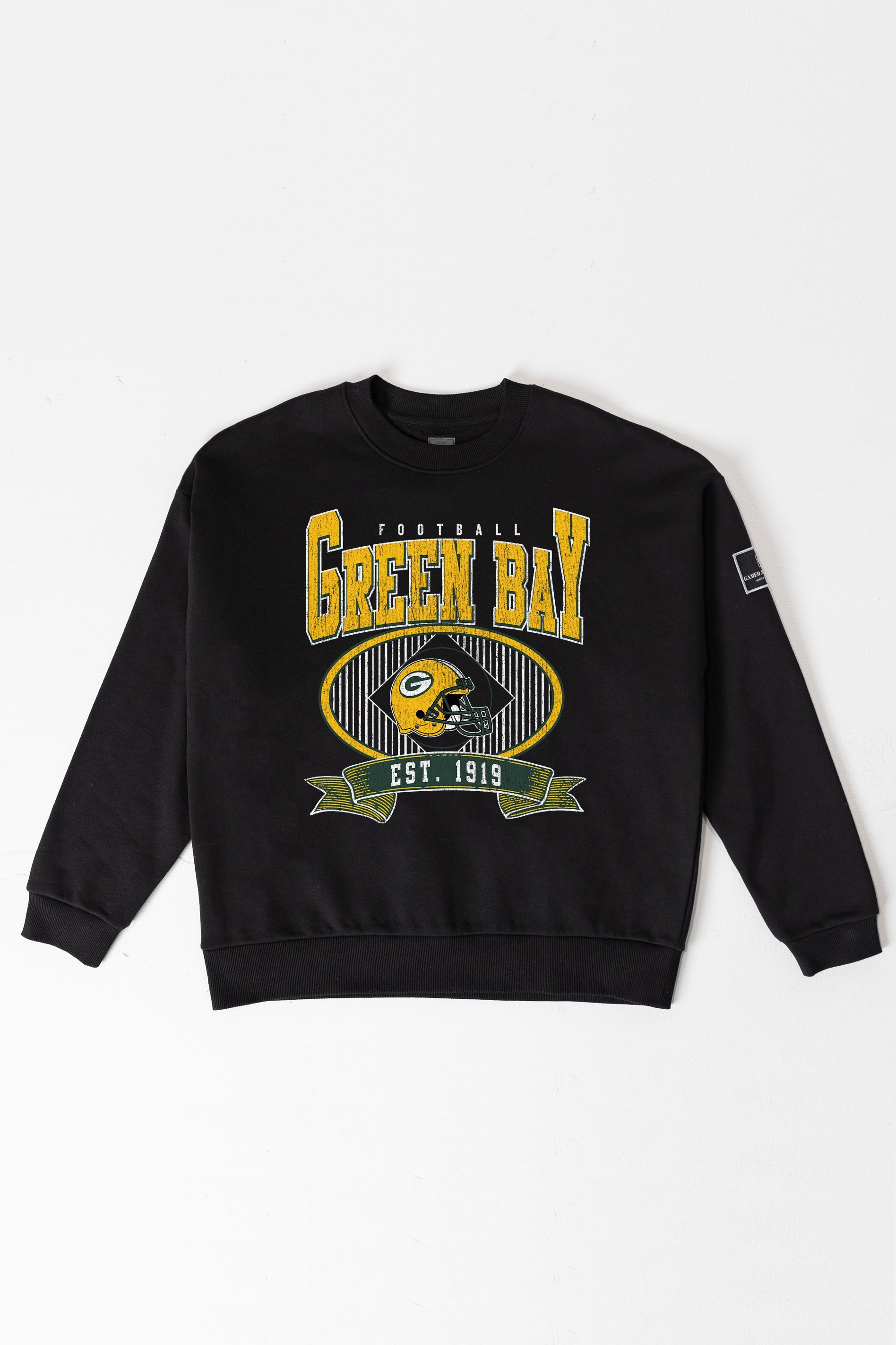 GREEN BAY PACKERS BOLD CHEERS BLACK LABEL PREMIUM FLEECE CREW SWEATSHIRT