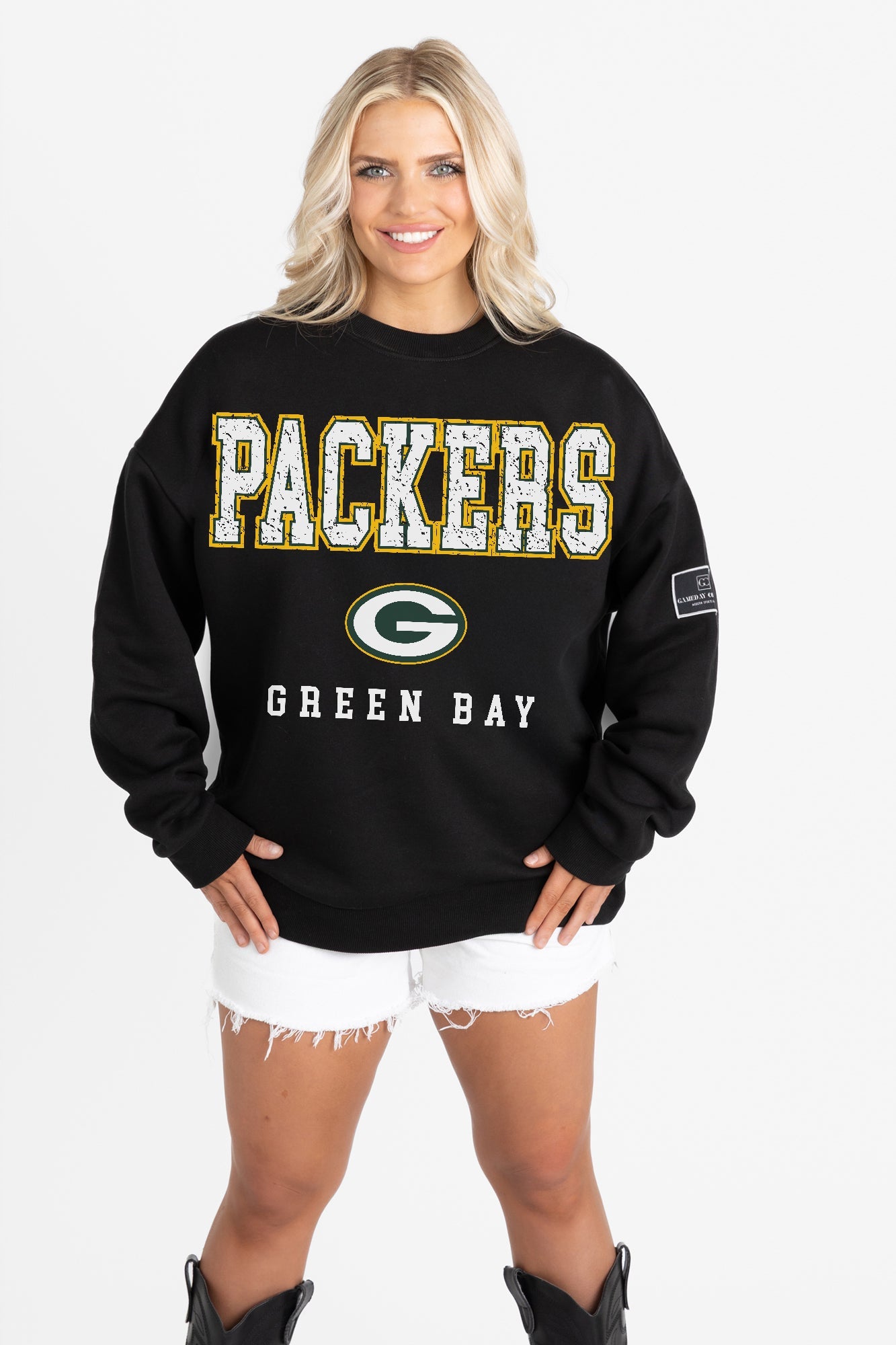 GREEN BAY PACKERS LEVEL UP BLACK LABEL PREMIUM FLEECE CREW SWEATSHIRT