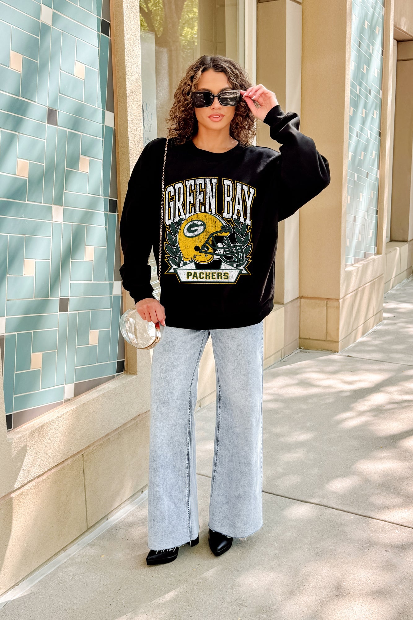 GREEN BAY PACKERS VICTORY LANE BLACK LABEL PREMIUM FLEECE CREW SWEATSHIRT