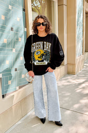 GREEN BAY PACKERS VICTORY LANE BLACK LABEL PREMIUM FLEECE CREW SWEATSHIRT
