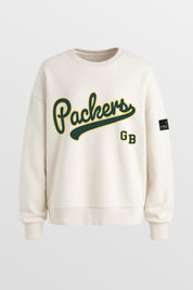 GREEN BAY PACKERS CLUTCH MOVE BLACK LABEL PREMIUM FLEECE CREW SWEATSHIRT BY RANDI MAHOMES