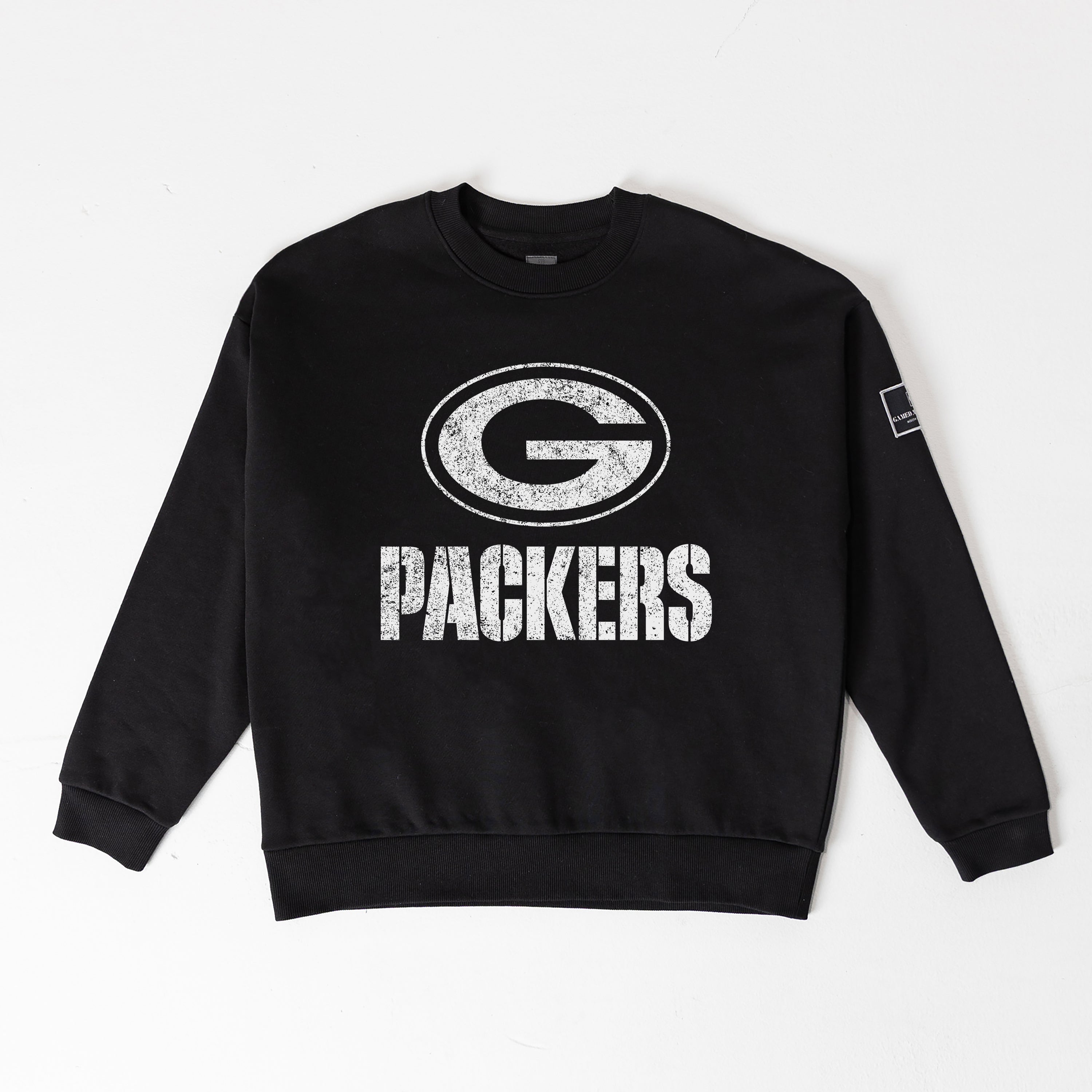 GREEN BAY PACKERS BOLD MOVE BLACK LABEL PREMIUM FLEECE DROP SHOULDER CREWNECK
