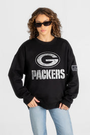 GREEN BAY PACKERS BOLD MOVE BLACK LABEL PREMIUM FLEECE DROP SHOULDER CREWNECK