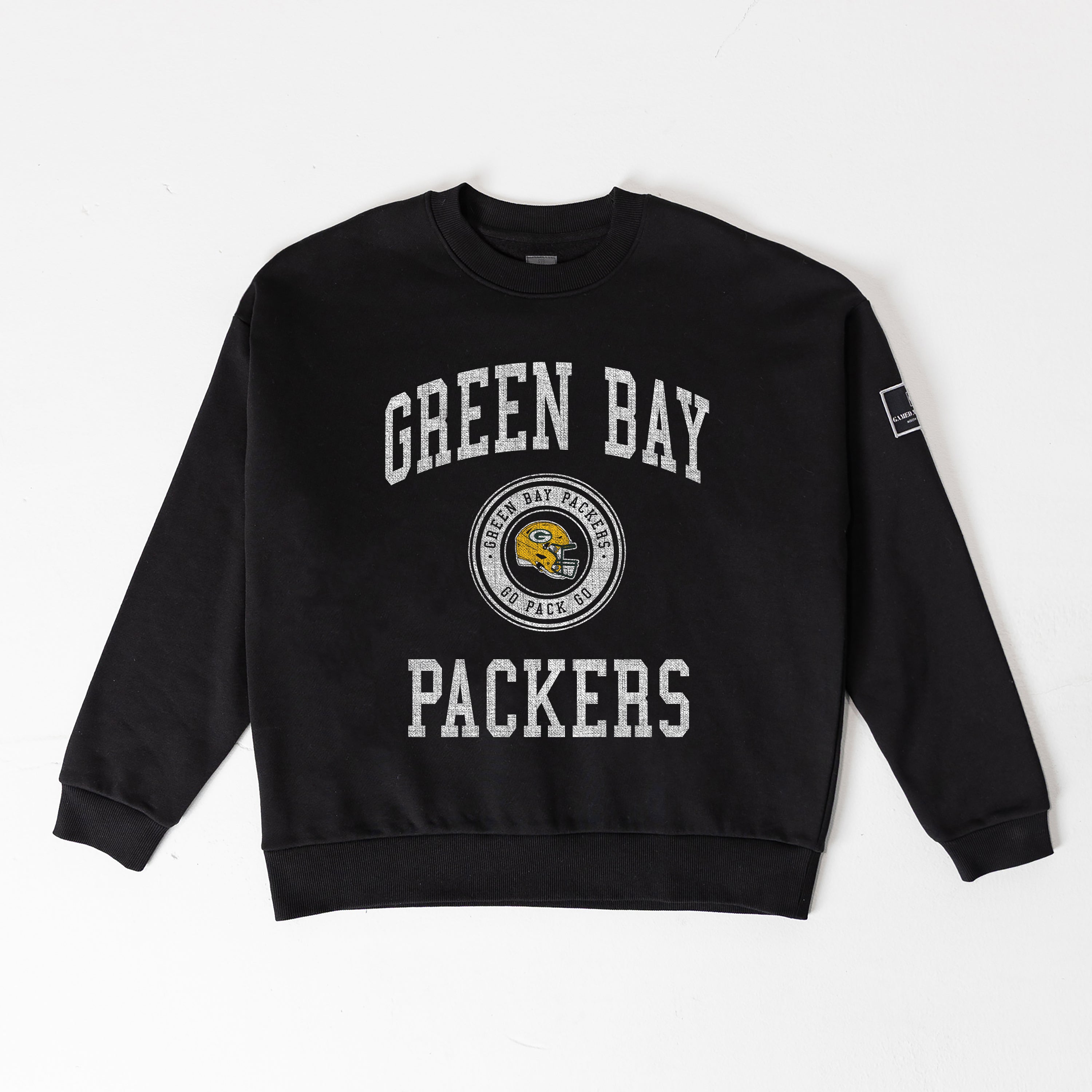 GREEN BAY PACKERS FIERCE FLOW BLACK LABEL PREMIUM FLEECE DROP SHOULDER CREWNECK