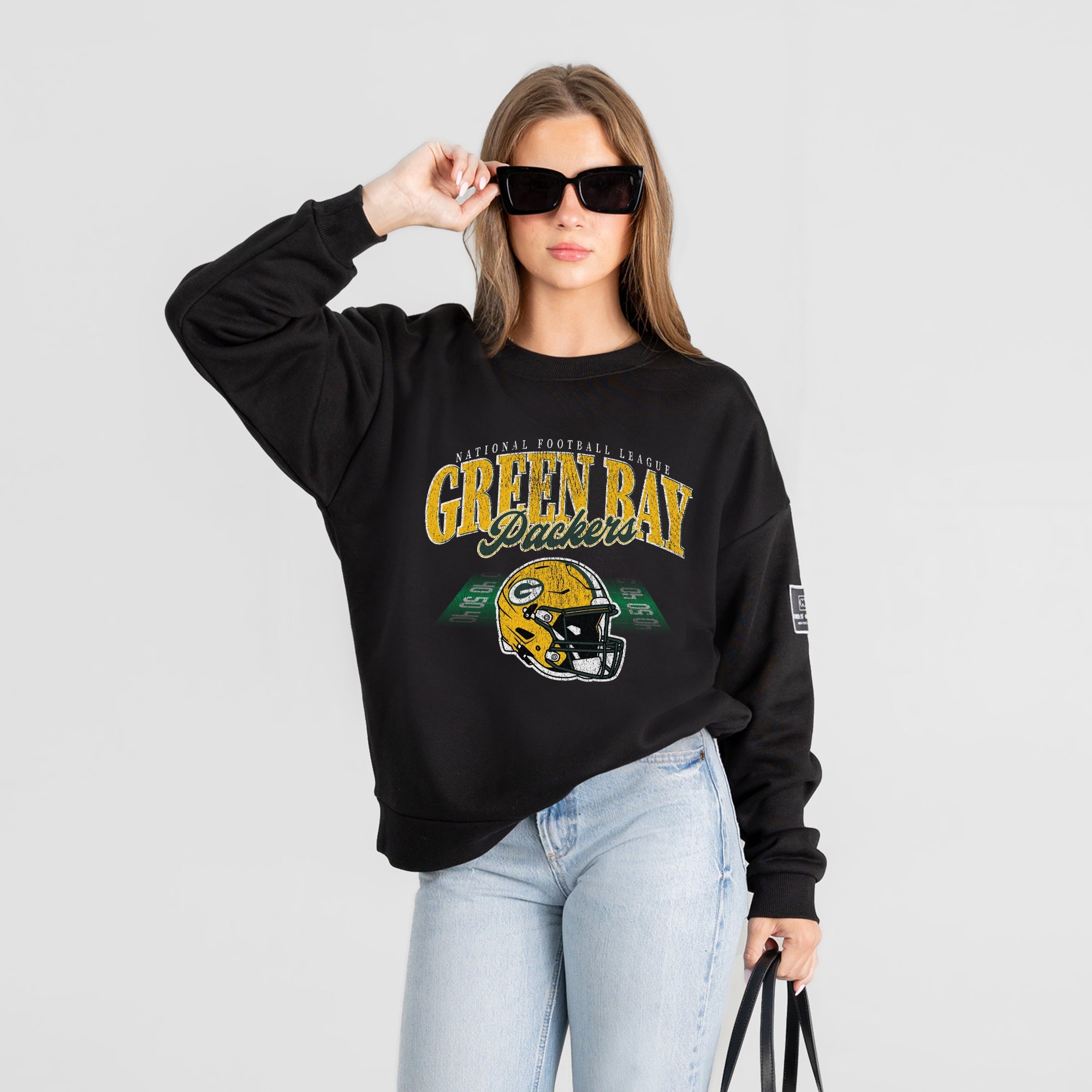 GREEN BAY PACKERS FIELD FOCUS BLACK LABEL PREMIUM FLEECE DROP SHOULDER CREWNECK