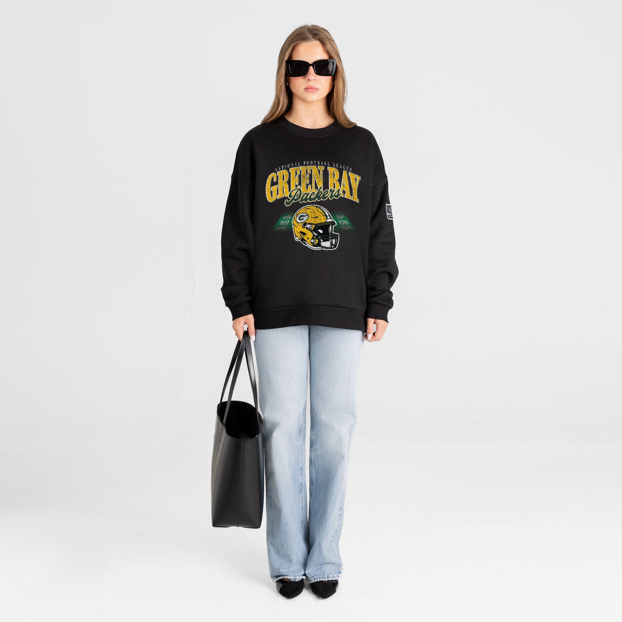 GREEN BAY PACKERS FIELD FOCUS BLACK LABEL PREMIUM FLEECE DROP SHOULDER CREWNECK