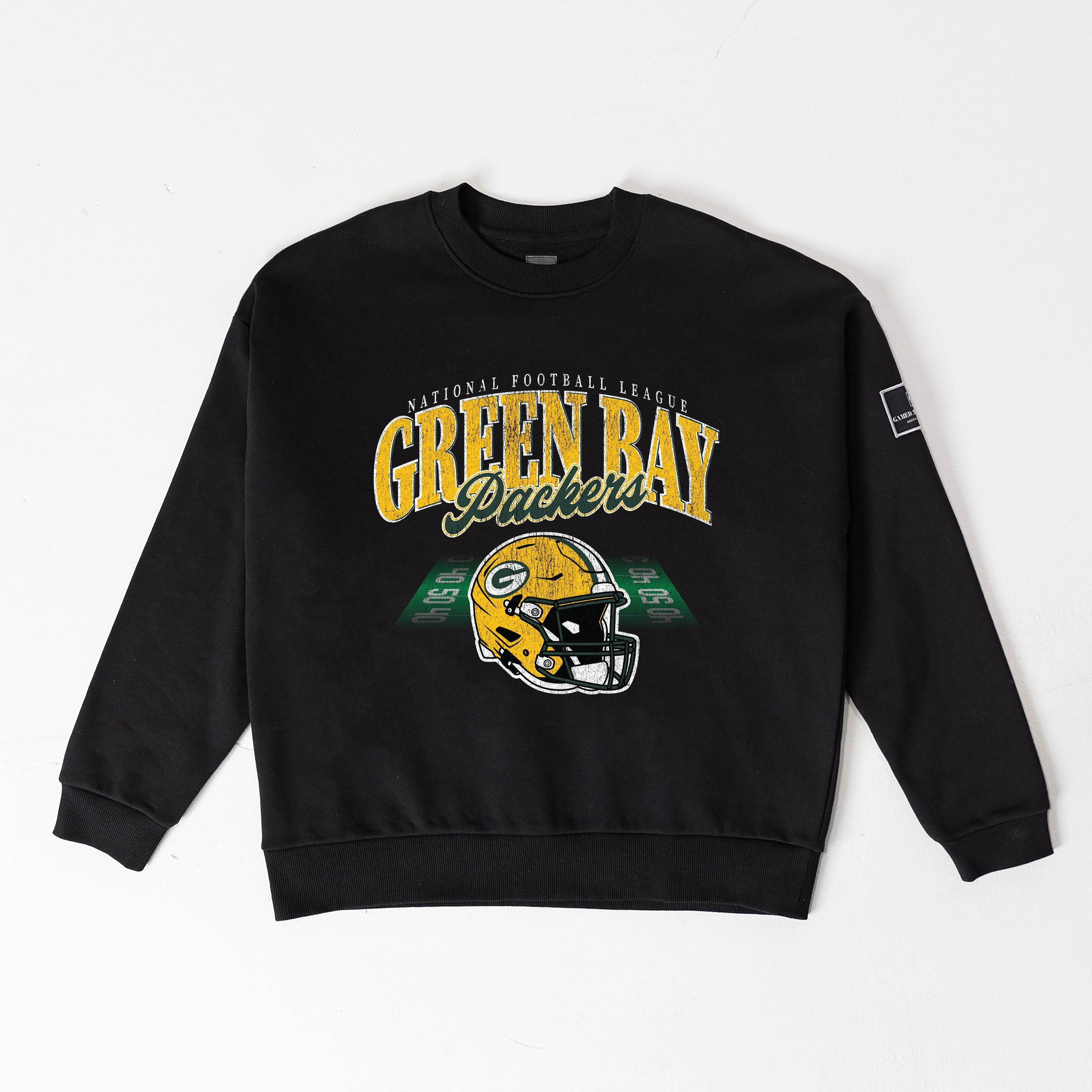 GREEN BAY PACKERS FIELD FOCUS BLACK LABEL PREMIUM FLEECE DROP SHOULDER CREWNECK