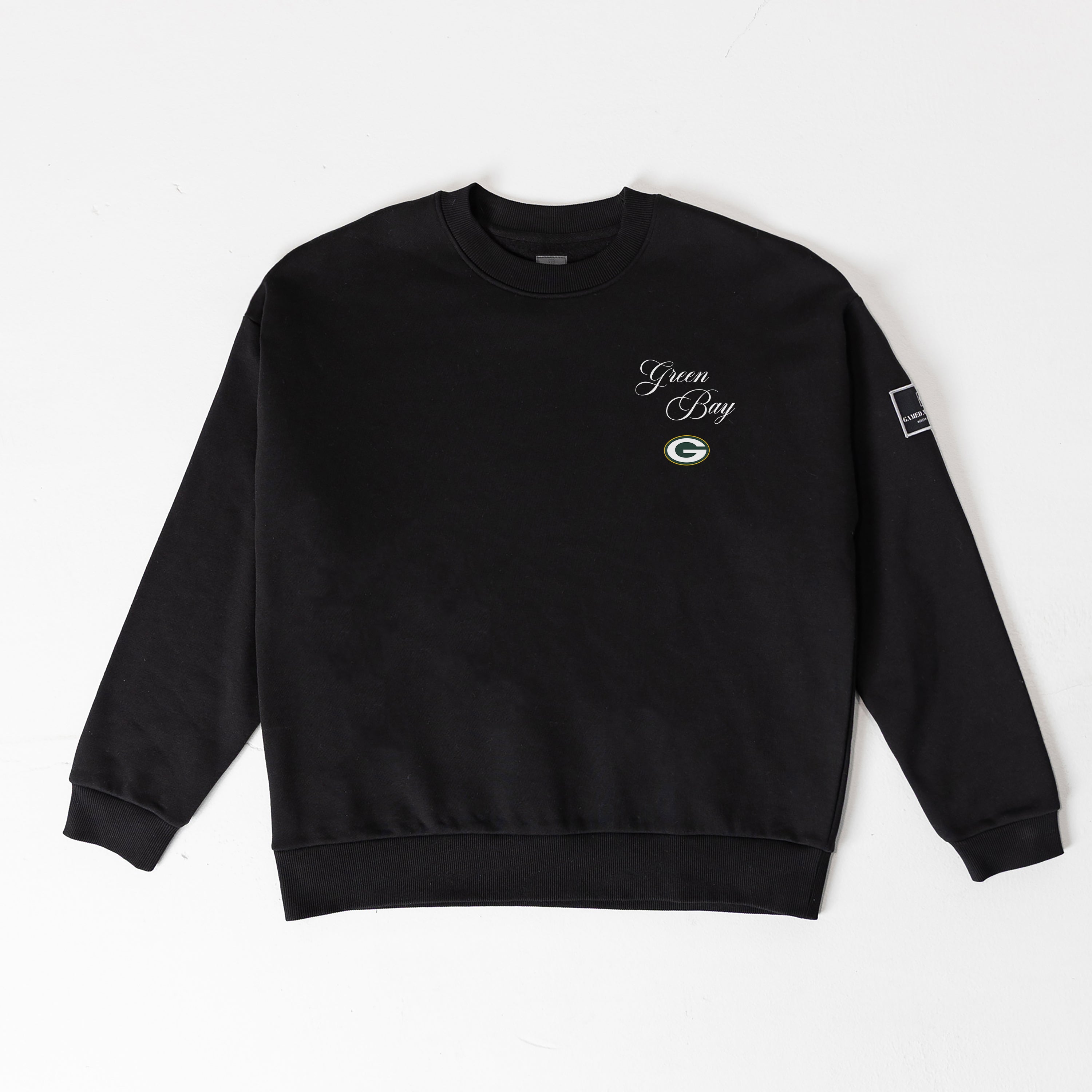 GREEN BAY PACKERS CLASSIC CHARM BLACK LABEL PREMIUM FLEECE DROP SHOULDER CREWNECK