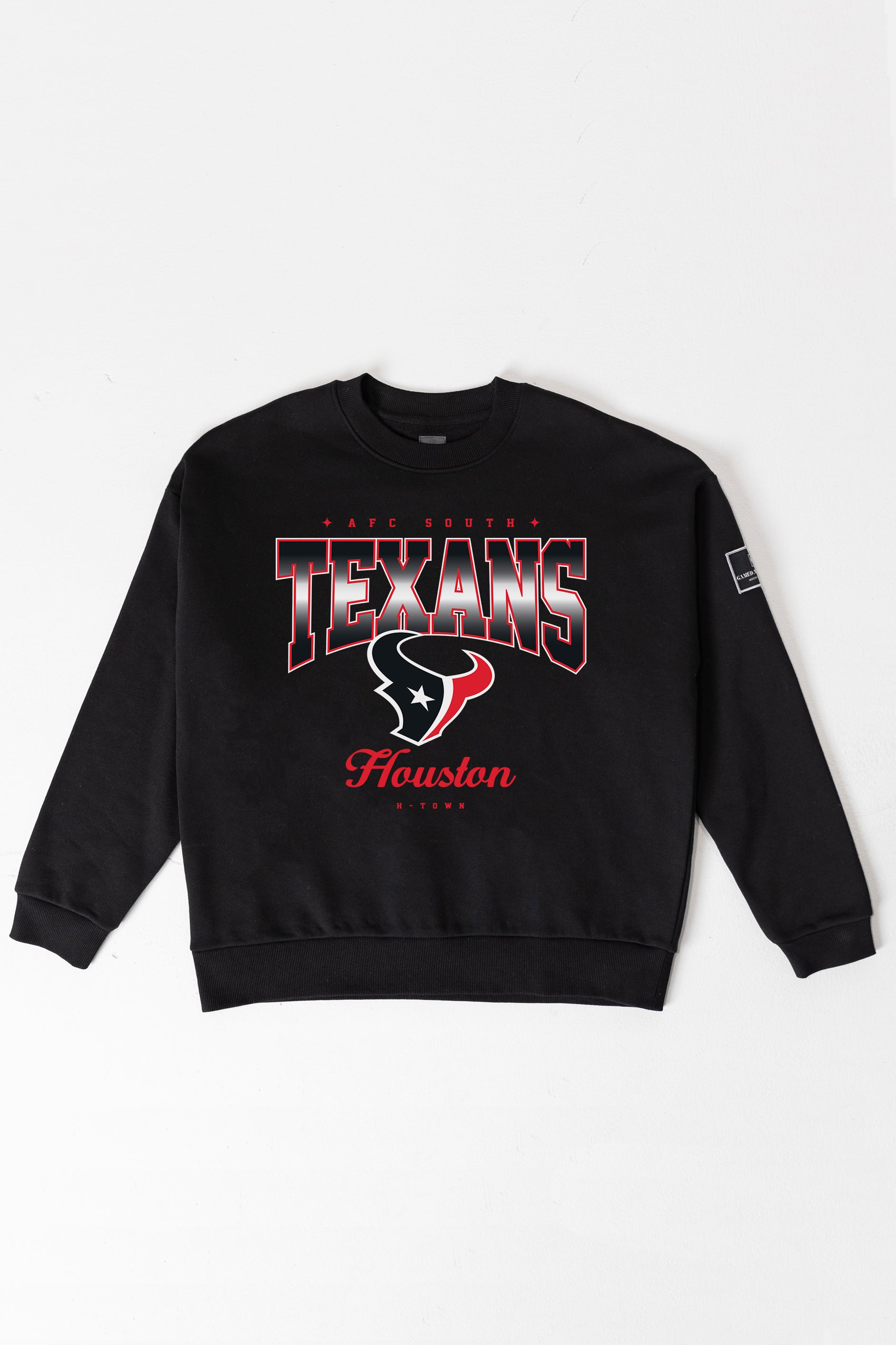 HOUSTON TEXANS POWERHOUSE PLAY BLACK LABEL PREMIUM FLEECE CREW SWEATSHIRT