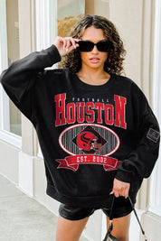HOUSTON TEXANS BOLD CHEERS BLACK LABEL PREMIUM FLEECE CREW SWEATSHIRT