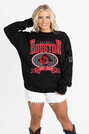 HOUSTON TEXANS BOLD CHEERS BLACK LABEL PREMIUM FLEECE CREW SWEATSHIRT