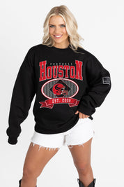 HOUSTON TEXANS BOLD CHEERS BLACK LABEL PREMIUM FLEECE CREW SWEATSHIRT