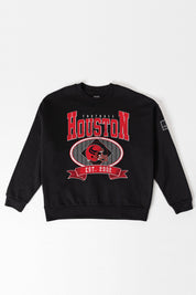 HOUSTON TEXANS BOLD CHEERS BLACK LABEL PREMIUM FLEECE CREW SWEATSHIRT