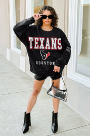 HOUSTON TEXANS LEVEL UP BLACK LABEL PREMIUM FLEECE CREW SWEATSHIRT