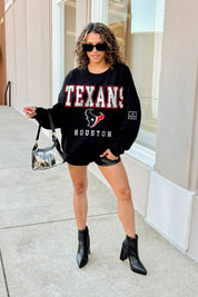 HOUSTON TEXANS LEVEL UP BLACK LABEL PREMIUM FLEECE CREW SWEATSHIRT