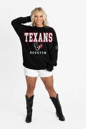 HOUSTON TEXANS LEVEL UP BLACK LABEL PREMIUM FLEECE CREW SWEATSHIRT