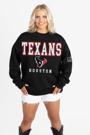 HOUSTON TEXANS LEVEL UP BLACK LABEL PREMIUM FLEECE CREW SWEATSHIRT