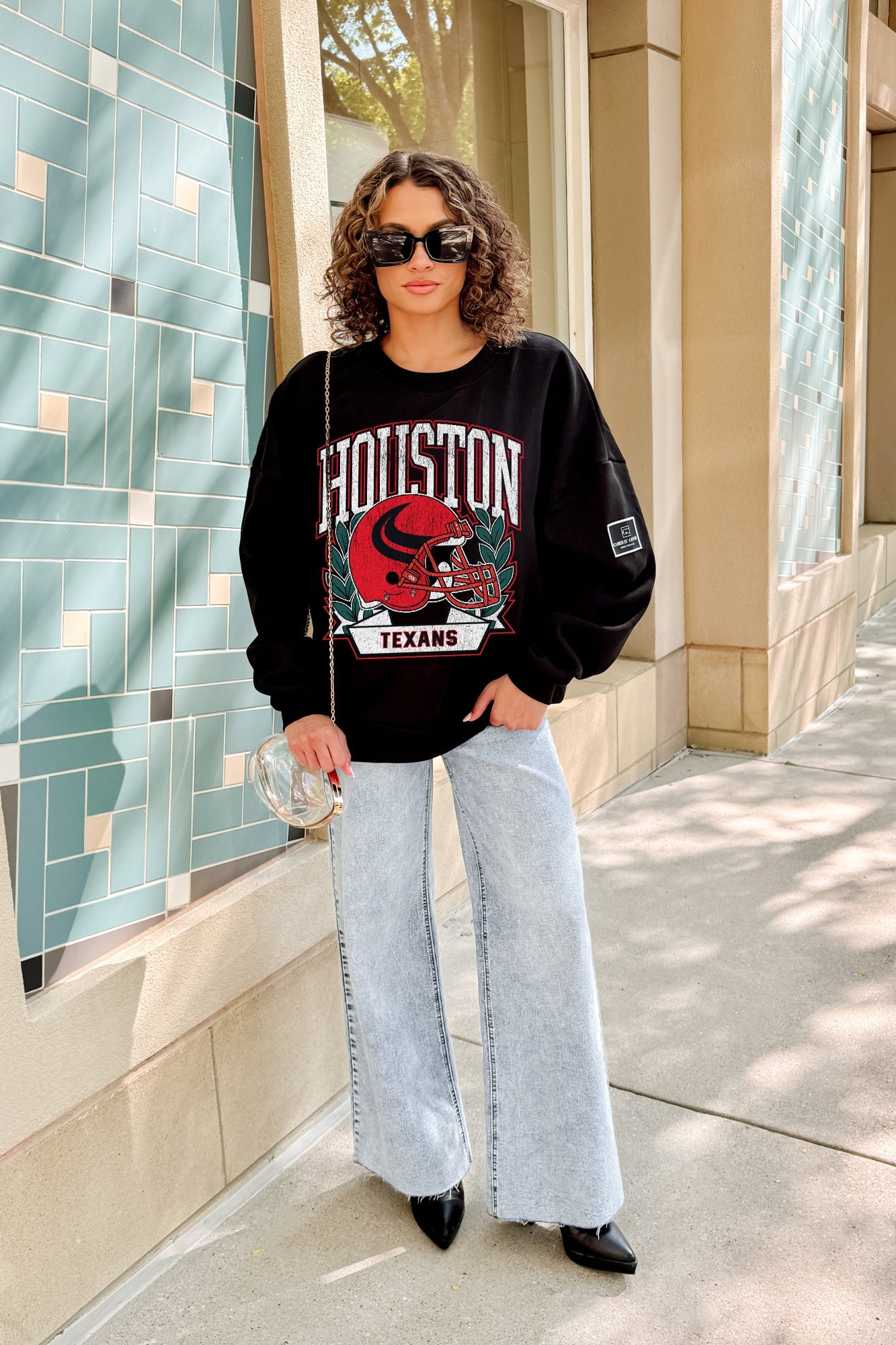 HOUSTON TEXANS VICTORY LANE BLACK LABEL PREMIUM FLEECE CREW SWEATSHIRT