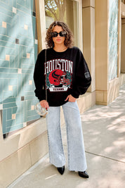 HOUSTON TEXANS VICTORY LANE BLACK LABEL PREMIUM FLEECE CREW SWEATSHIRT