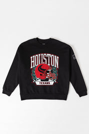HOUSTON TEXANS VICTORY LANE BLACK LABEL PREMIUM FLEECE CREW SWEATSHIRT