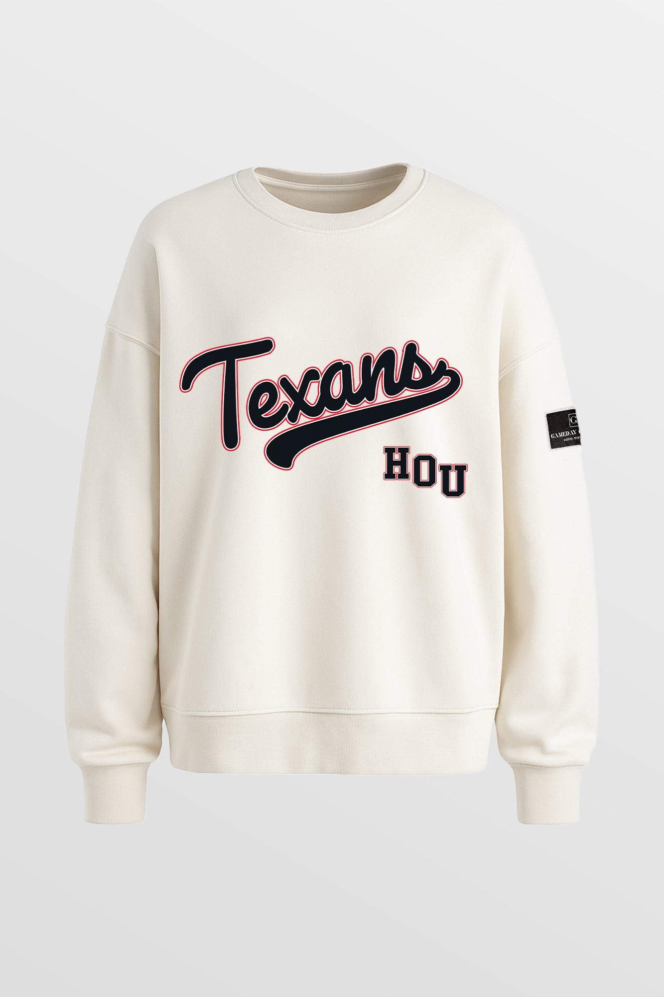 HOUSTON TEXANS CLUTCH MOVE BLACK LABEL PREMIUM FLEECE CREW SWEATSHIRT BY RANDI MAHOMES