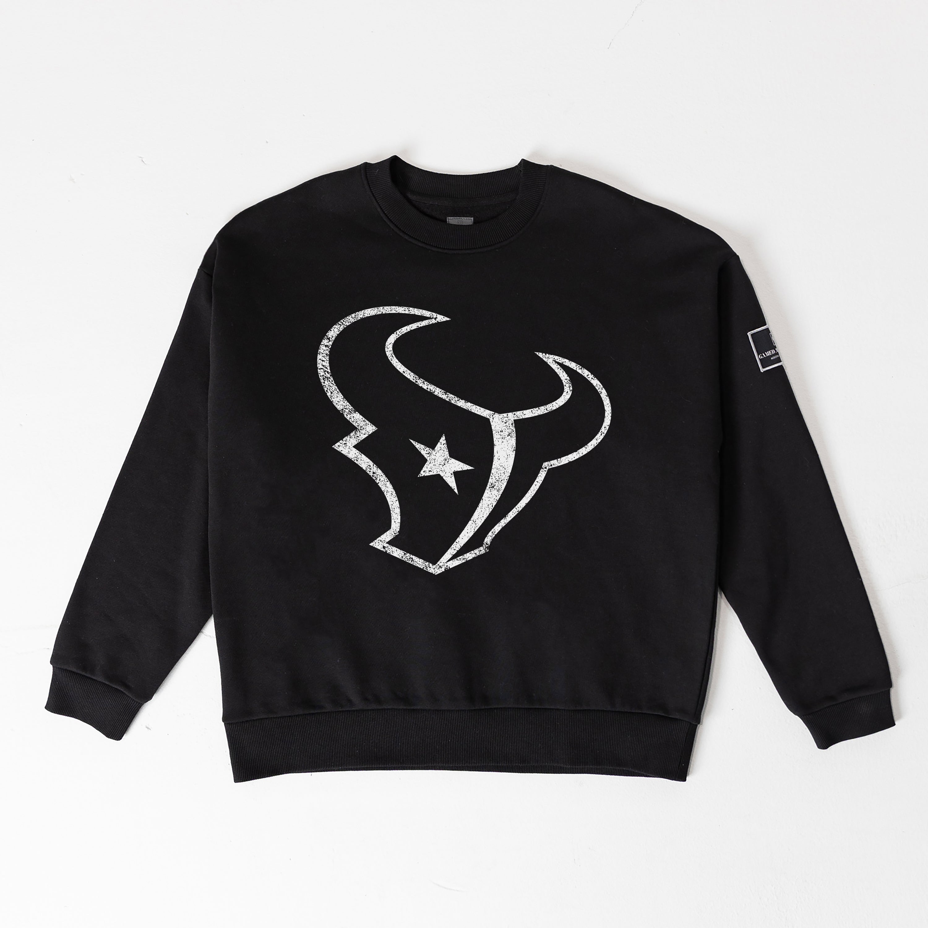 HOUSTON TEXANS BOLD MOVE BLACK LABEL PREMIUM FLEECE DROP SHOULDER CREWNECK
