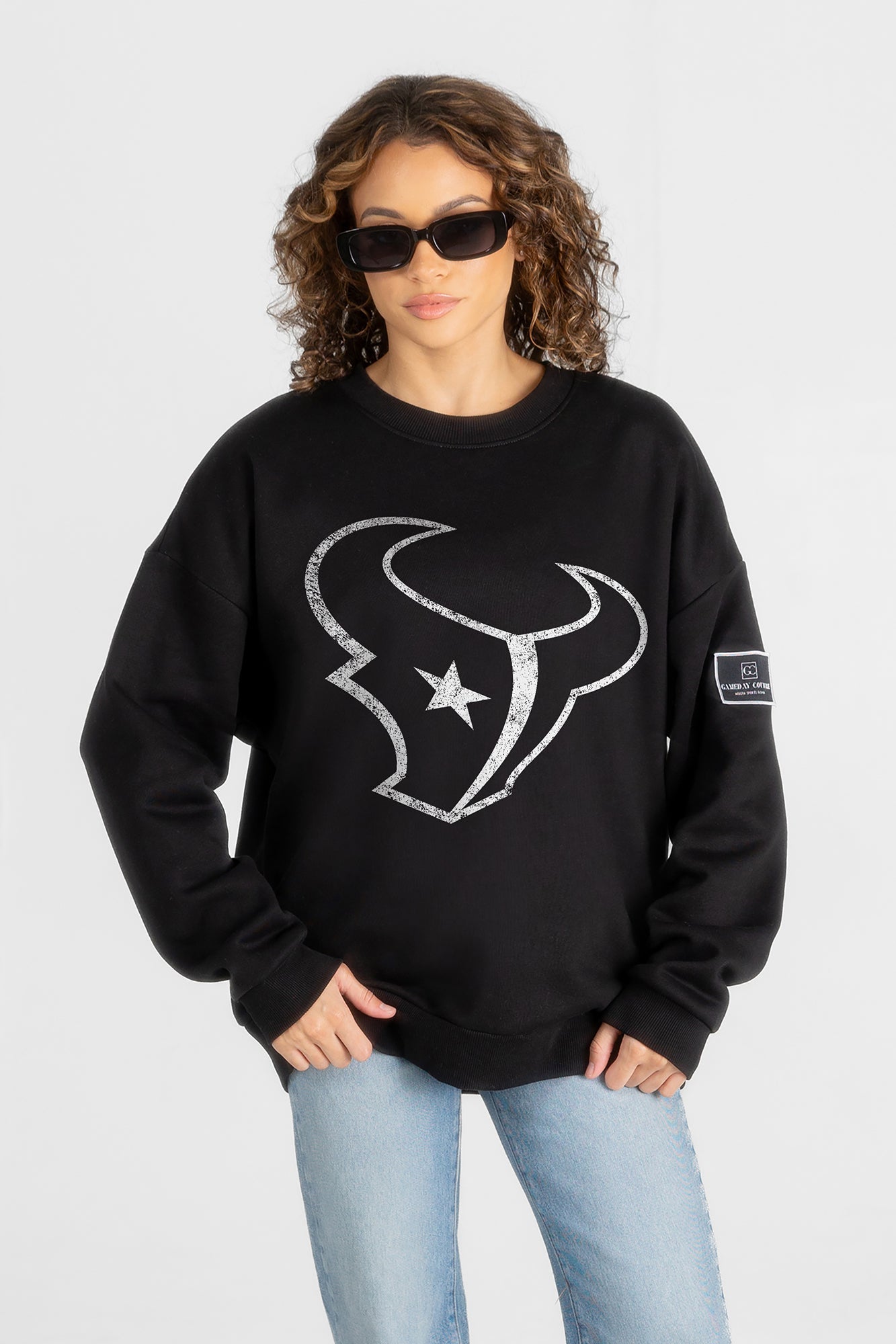 HOUSTON TEXANS BOLD MOVE BLACK LABEL PREMIUM FLEECE DROP SHOULDER CREWNECK