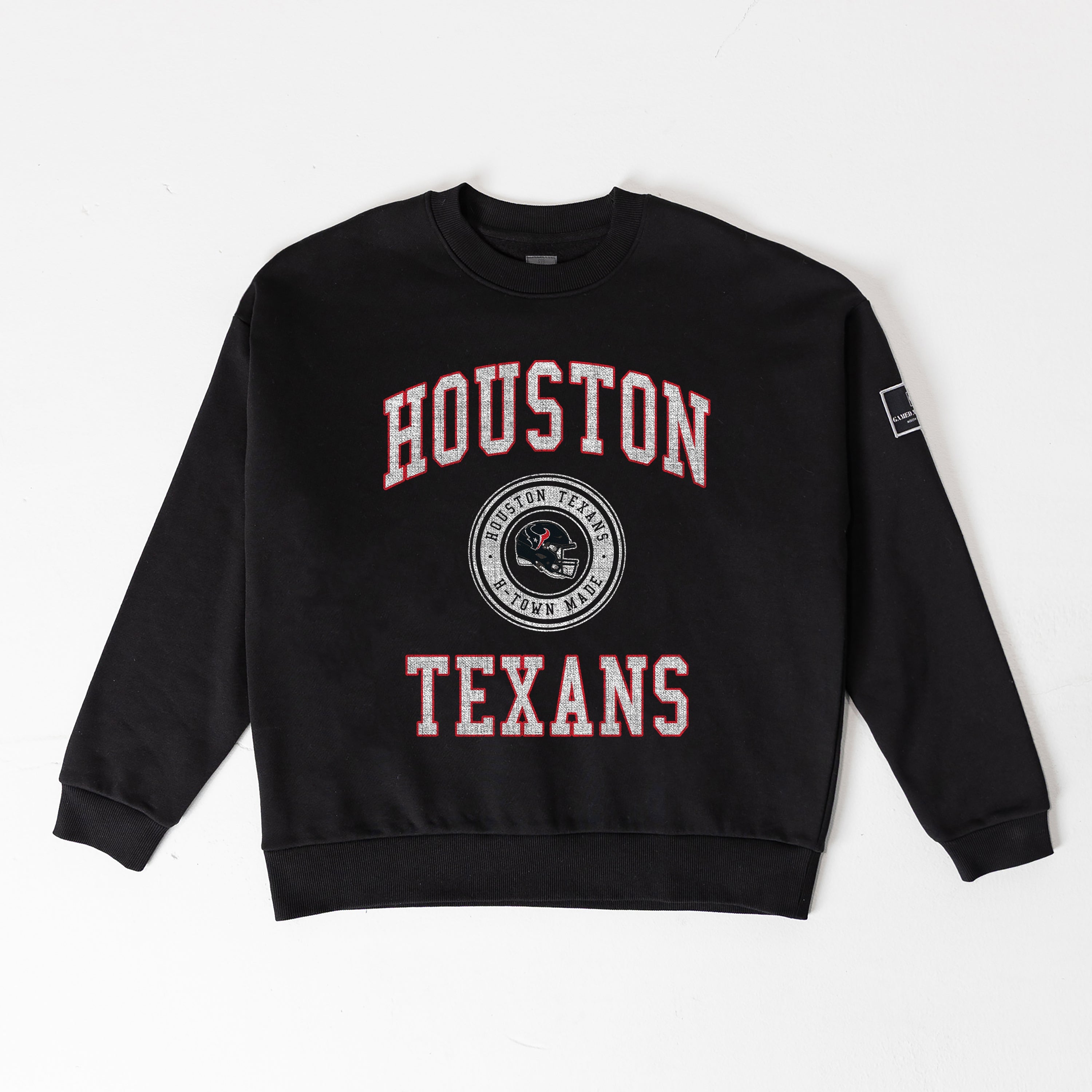 HOUSTON TEXANS FIERCE FLOW BLACK LABEL PREMIUM FLEECE DROP SHOULDER CREWNECK