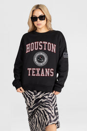 HOUSTON TEXANS FIERCE FLOW BLACK LABEL PREMIUM FLEECE DROP SHOULDER CREWNECK