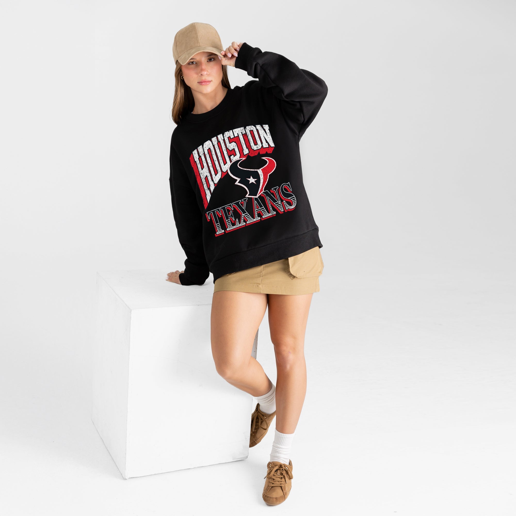HOUSTON TEXANS VICTORY PRIME BLACK LABEL PREMIUM FLEECE DROP SHOULDER CREWNECK