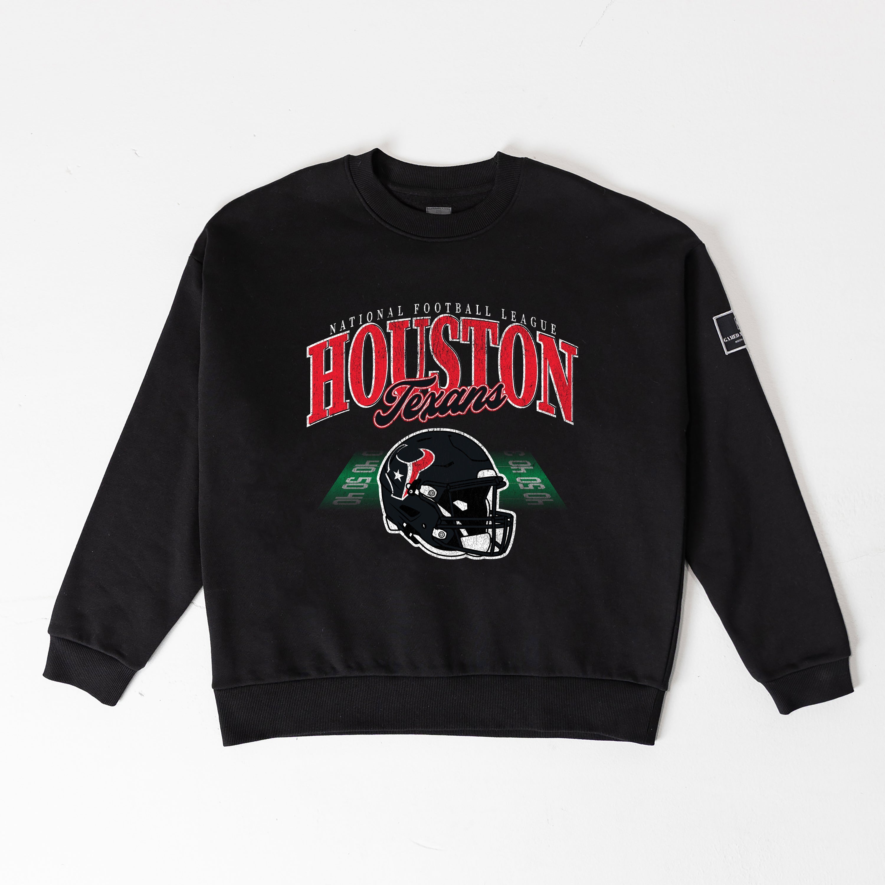 HOUSTON TEXANS FIELD FOCUS BLACK LABEL PREMIUM FLEECE DROP SHOULDER CREWNECK
