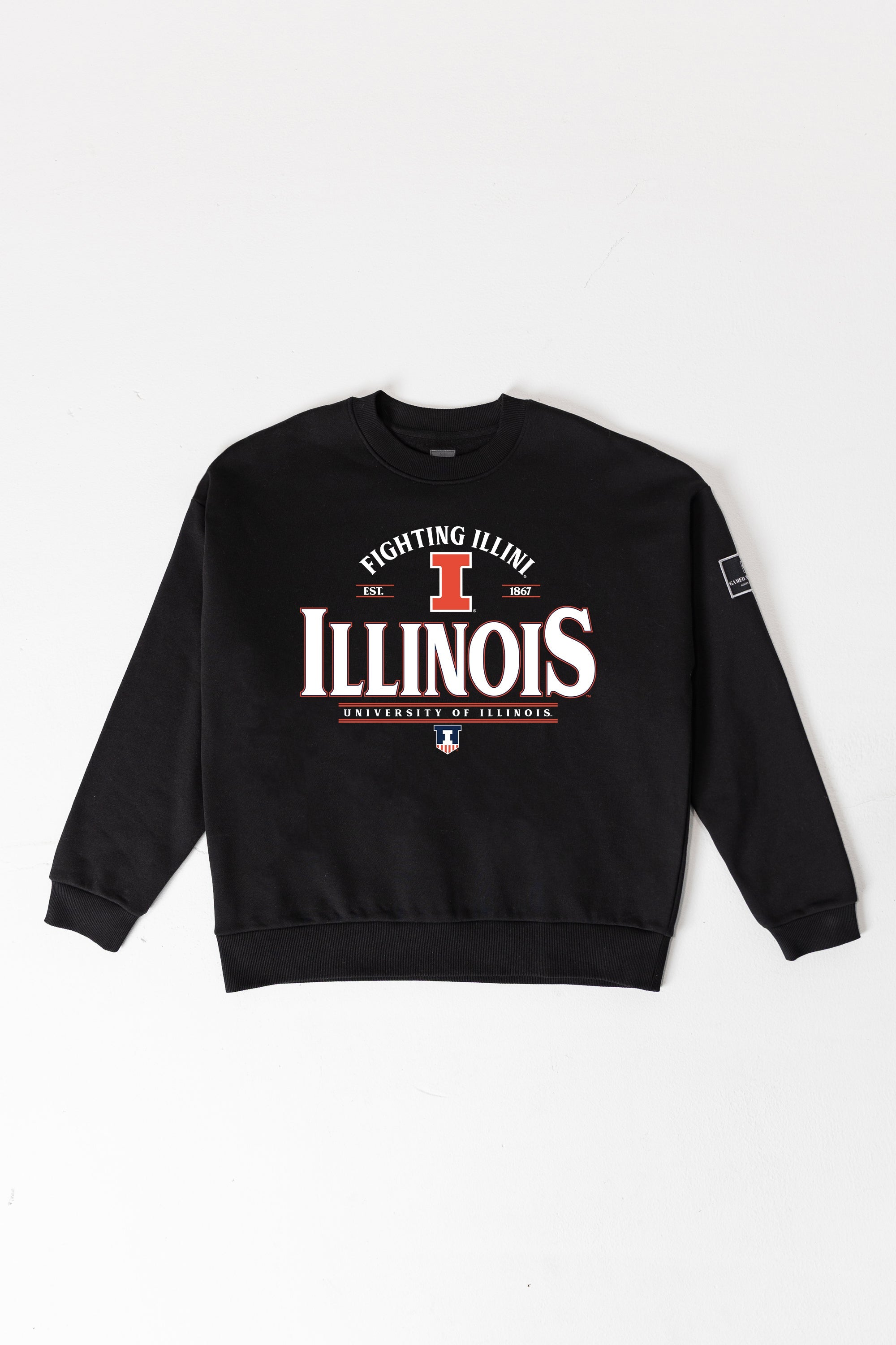 ILLINOIS FIGHTING ILLINI PLAYERS ONLY BLACK LABEL PREMIUM FLEECE DROP SHOULDER CREWNECK