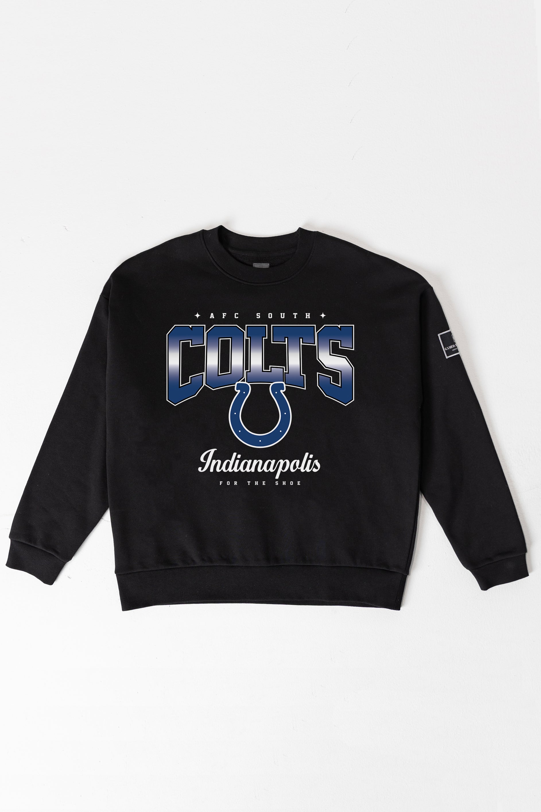 INDIANAPOLIS COLTS POWERHOUSE PLAY BLACK LABEL PREMIUM FLEECE CREW SWEATSHIRT