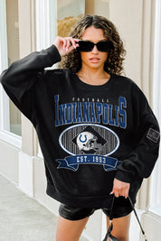 INDIANAPOLIS COLTS BOLD CHEERS BLACK LABEL PREMIUM FLEECE CREW SWEATSHIRT