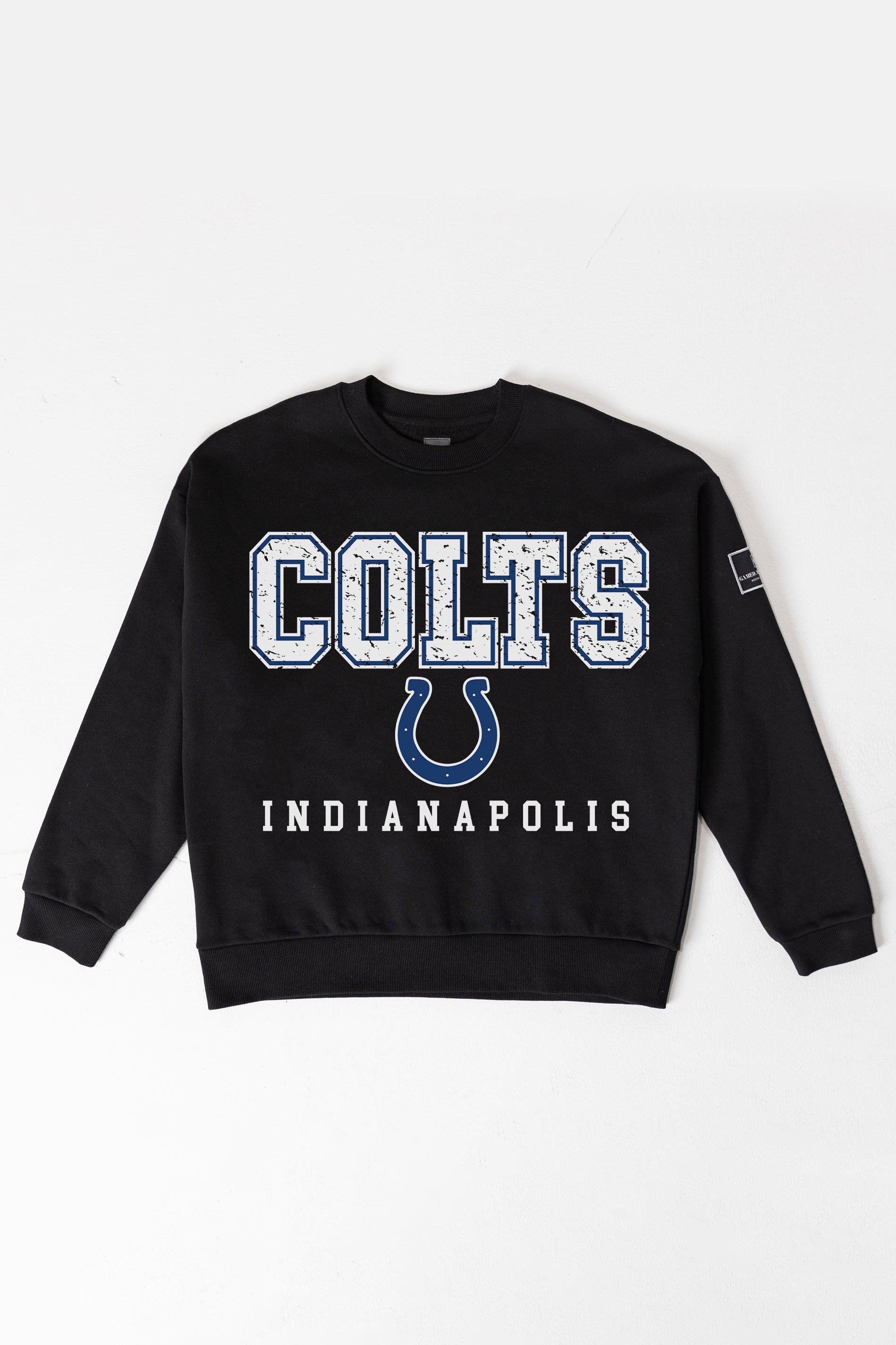 INDIANAPOLIS COLTS LEVEL UP BLACK LABEL PREMIUM FLEECE CREW SWEATSHIRT