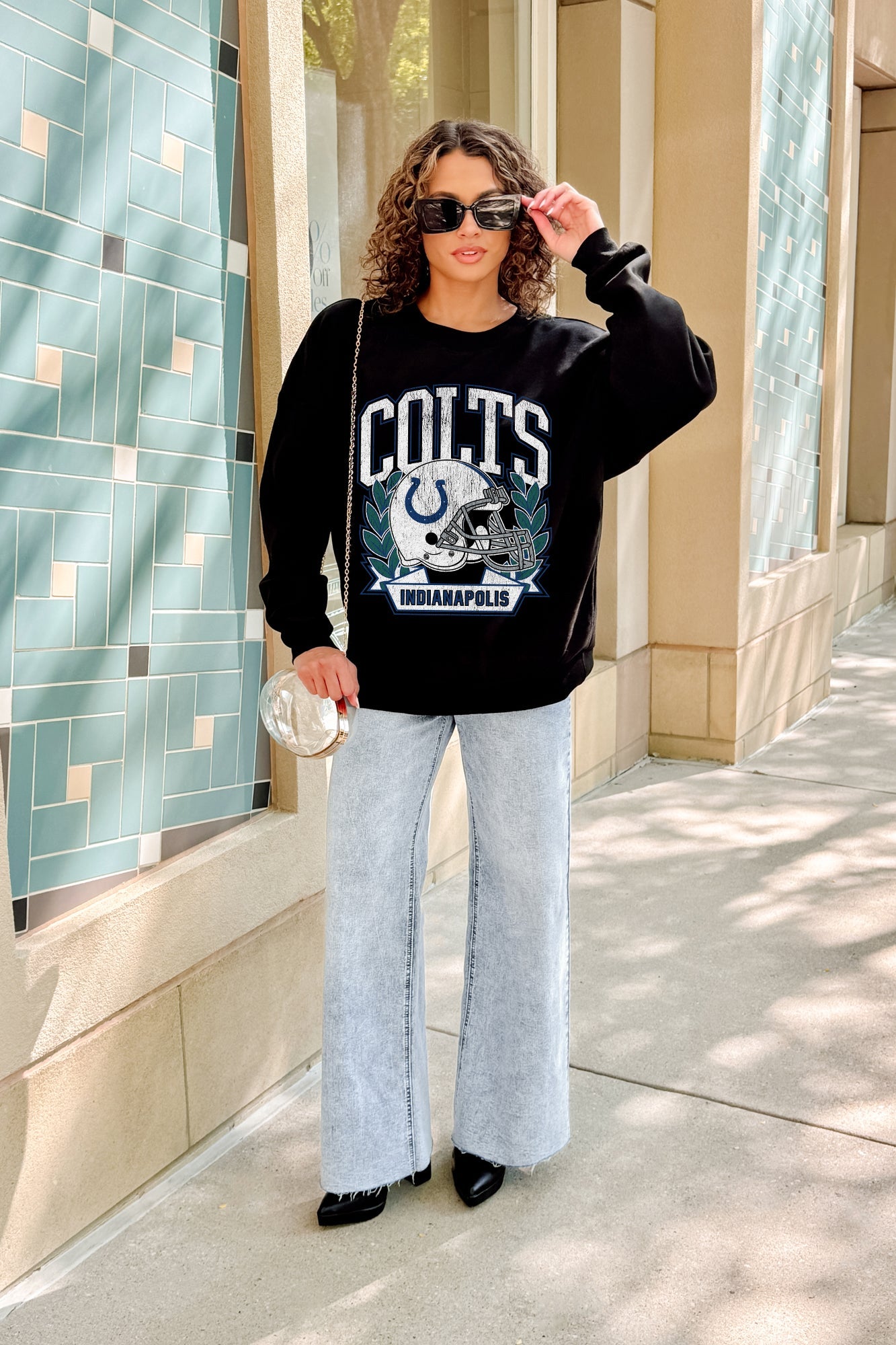 INDIANAPOLIS COLTS VICTORY LANE BLACK LABEL PREMIUM FLEECE CREW SWEATSHIRT