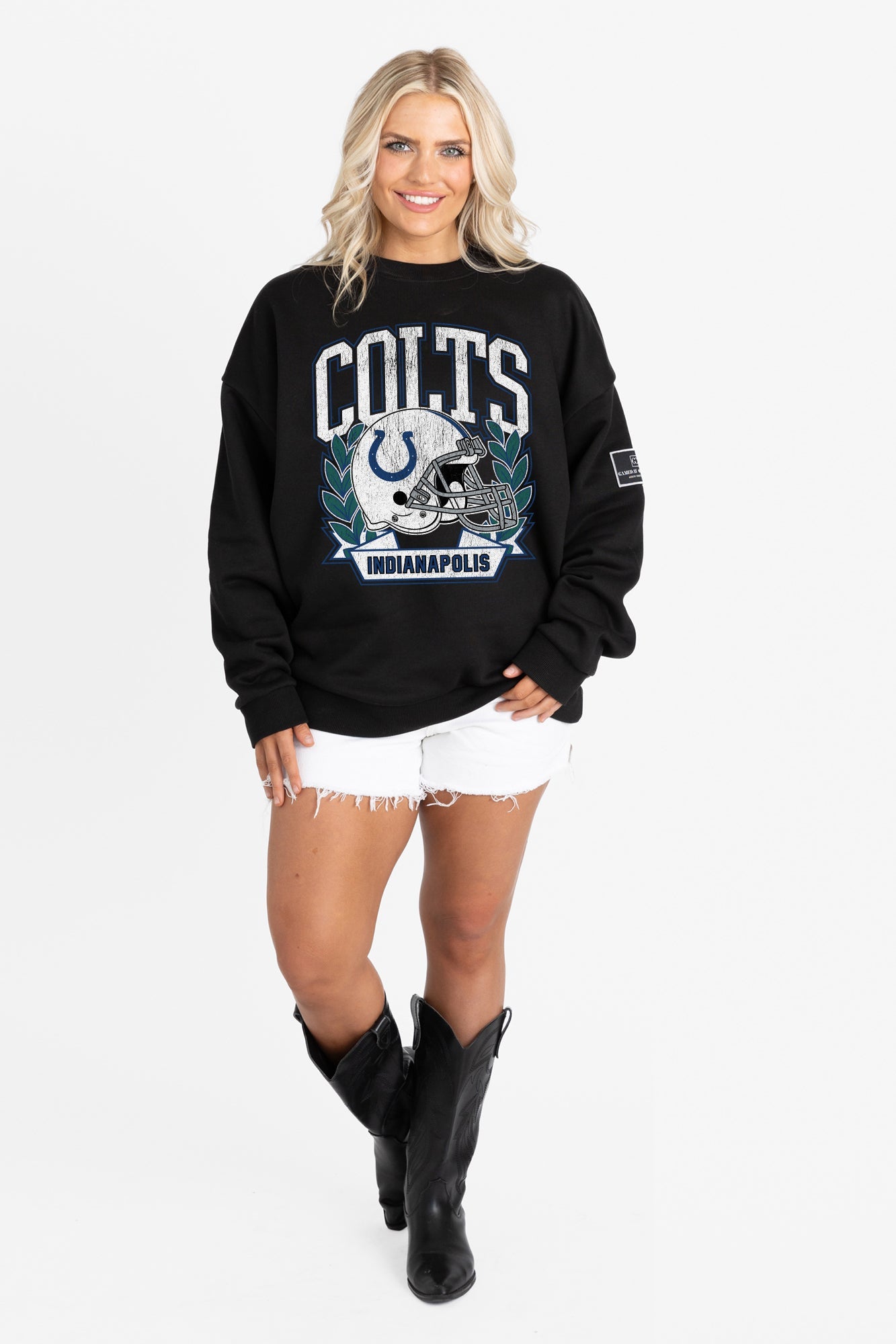 INDIANAPOLIS COLTS VICTORY LANE BLACK LABEL PREMIUM FLEECE CREW SWEATSHIRT
