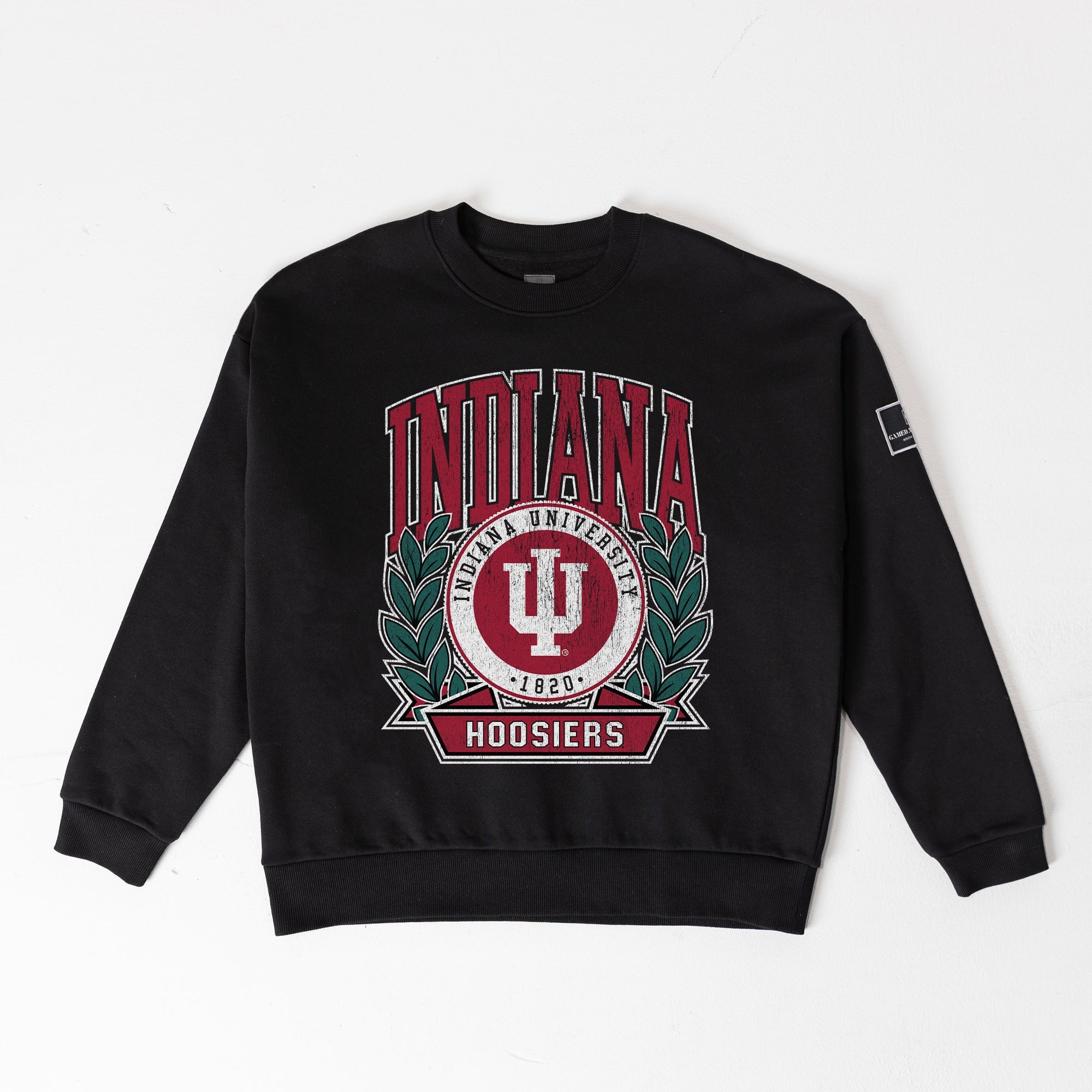 INDIANA HOOSIERS VICTORY LANE BLACK LABEL PREMIUM FLEECE DROP SHOULDER CREWNECK