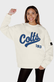INDIANAPOLIS COLTS CLUTCH MOVE BLACK LABEL PREMIUM FLEECE CREW SWEATSHIRT BY RANDI MAHOMES