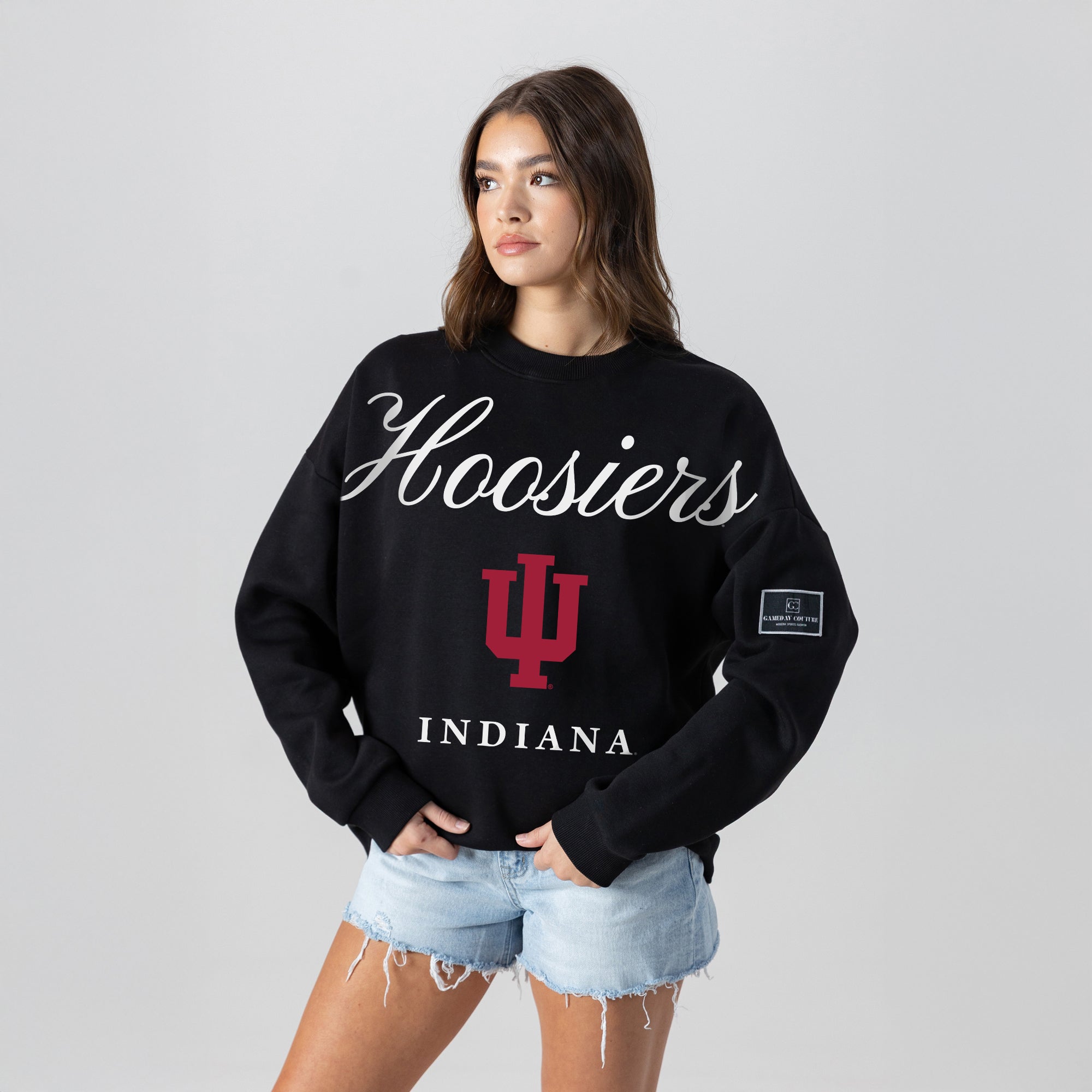 INDIANA HOOSIERS LEGACY CLUB BLACK LABEL PREMIUM FLEECE DROP SHOULDER CREWNECK