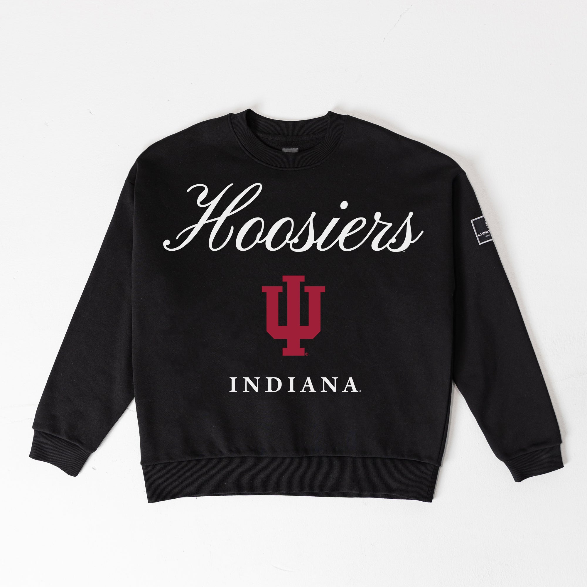 INDIANA HOOSIERS LEGACY CLUB BLACK LABEL PREMIUM FLEECE DROP SHOULDER CREWNECK