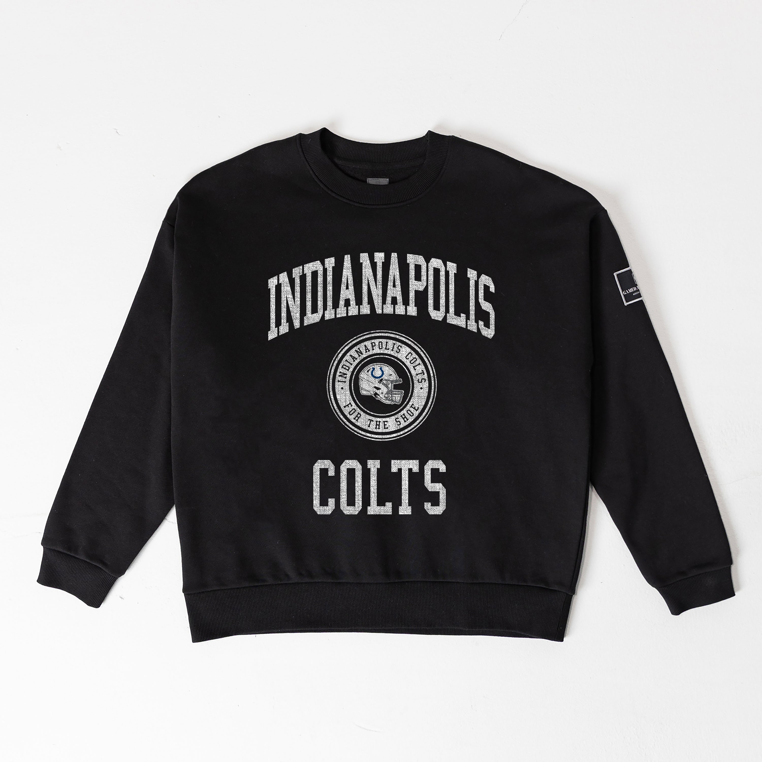 INDIANAPOLIS COLTS FIERCE FLOW BLACK LABEL PREMIUM FLEECE DROP SHOULDER CREWNECK