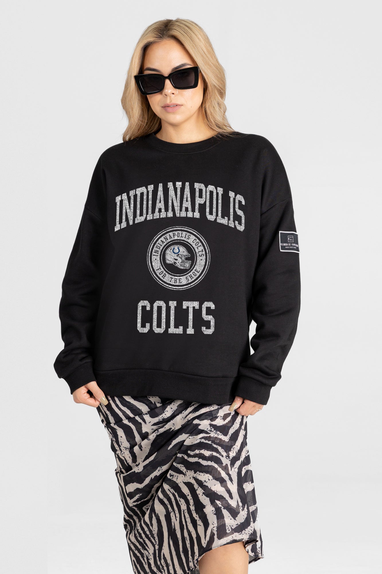 INDIANAPOLIS COLTS FIERCE FLOW BLACK LABEL PREMIUM FLEECE DROP SHOULDER CREWNECK