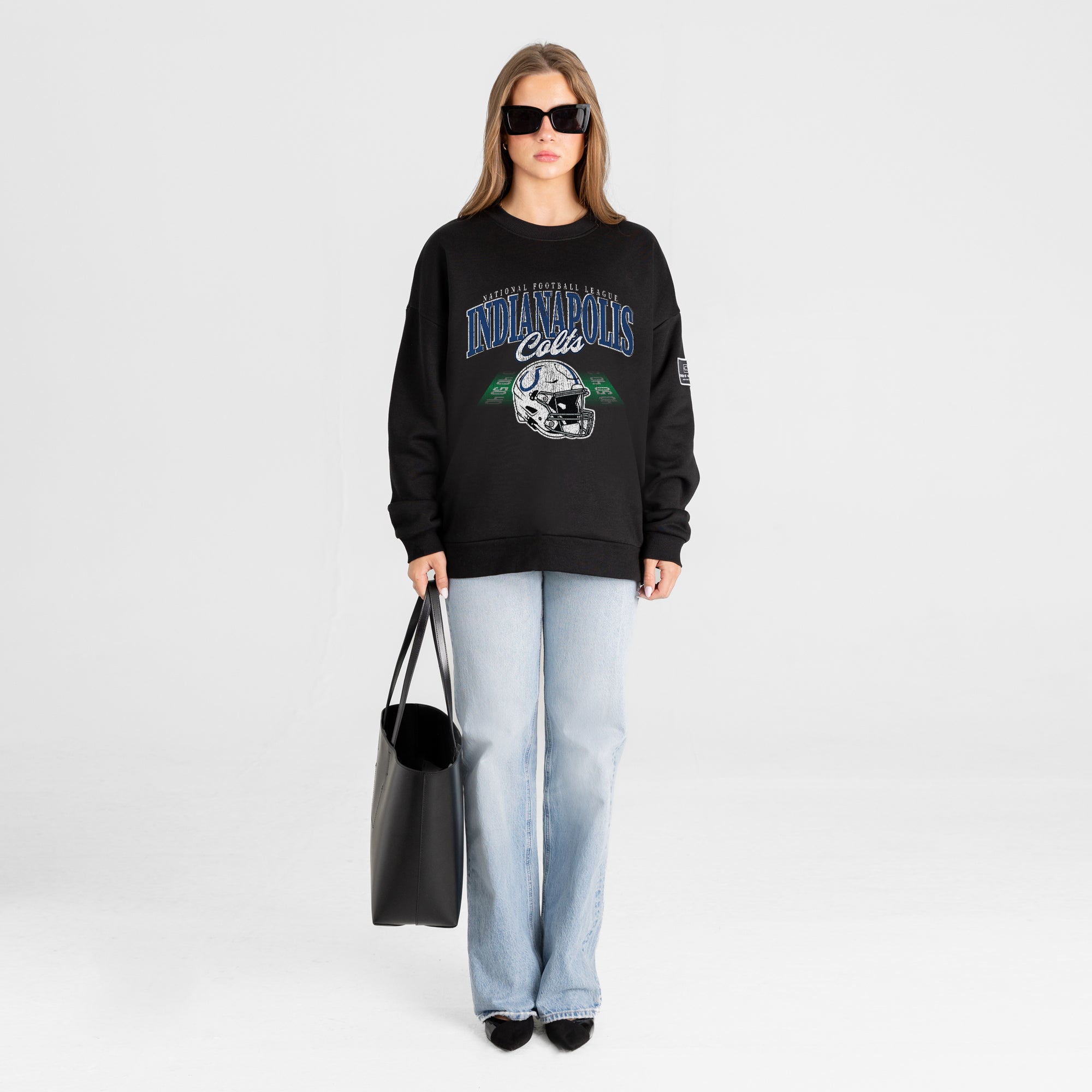 INDIANAPOLIS COLTS FIELD FOCUS BLACK LABEL PREMIUM FLEECE DROP SHOULDER CREWNECK