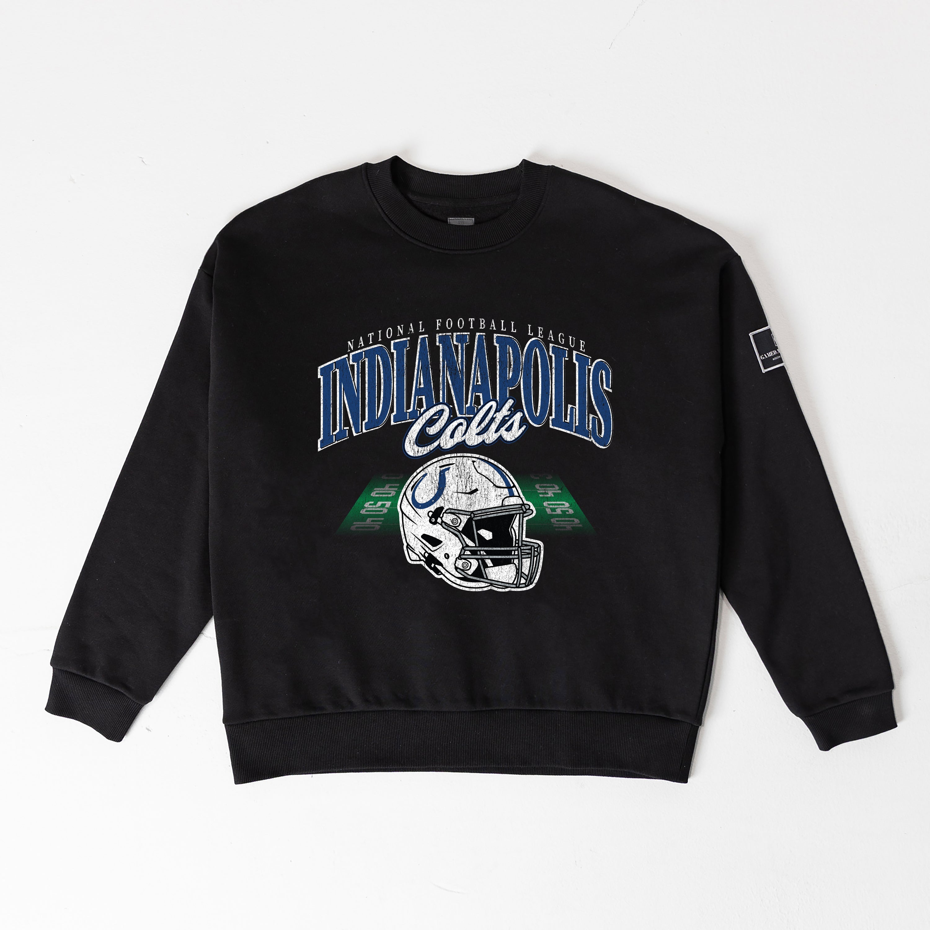INDIANAPOLIS COLTS FIELD FOCUS BLACK LABEL PREMIUM FLEECE DROP SHOULDER CREWNECK