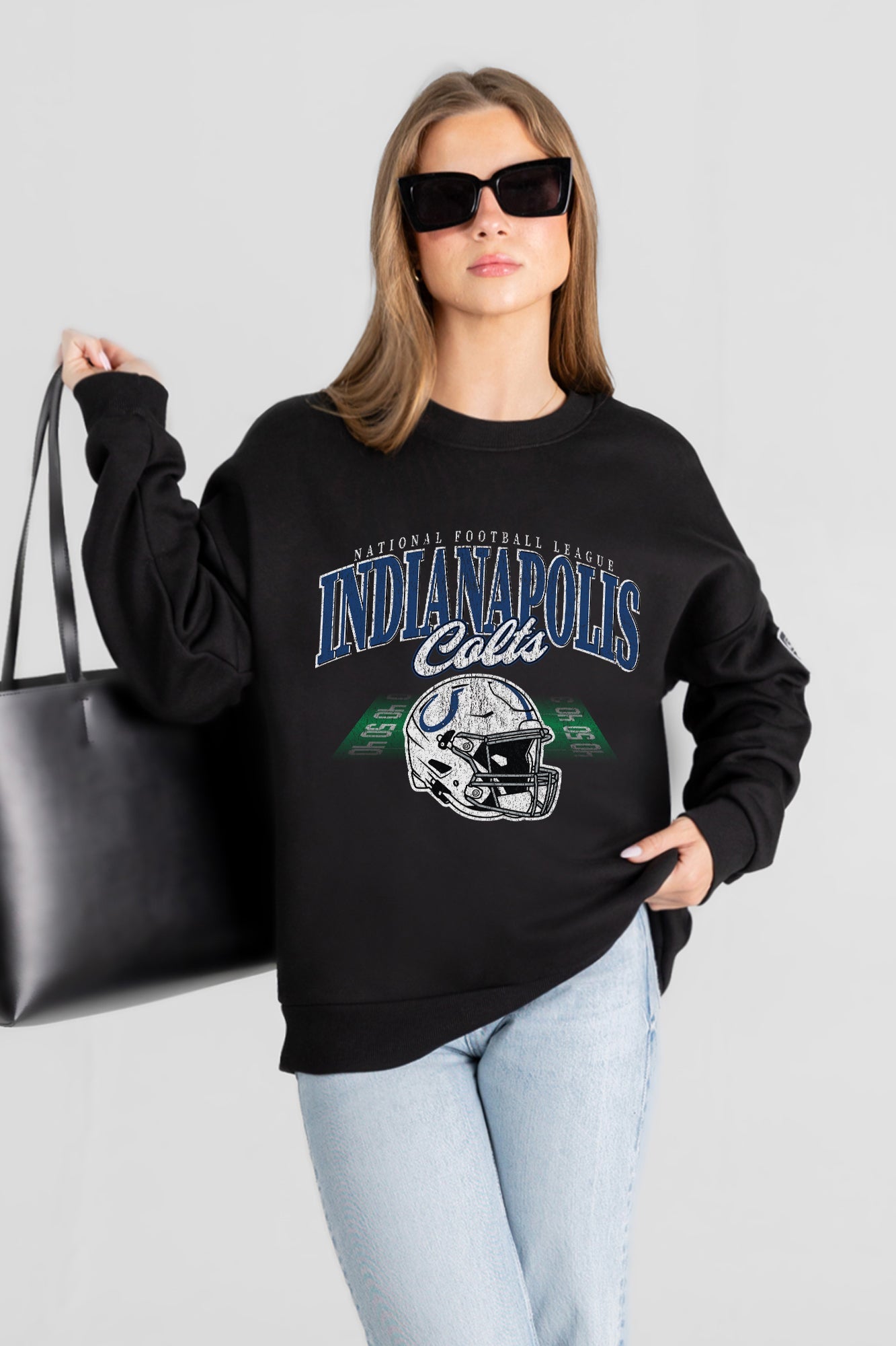 INDIANAPOLIS COLTS FIELD FOCUS BLACK LABEL PREMIUM FLEECE DROP SHOULDER CREWNECK